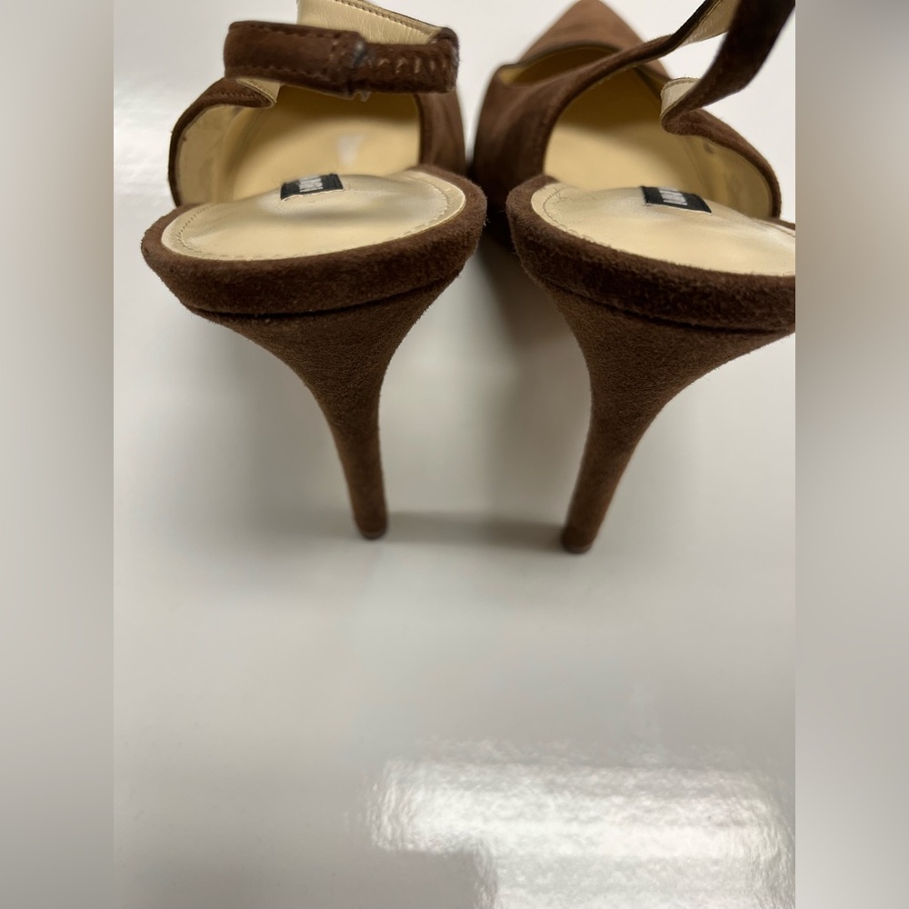 Nine West Feather‎ Pointy Toe Slingback Brown Suede Heels Sz. 12 - Picture 4 of 7